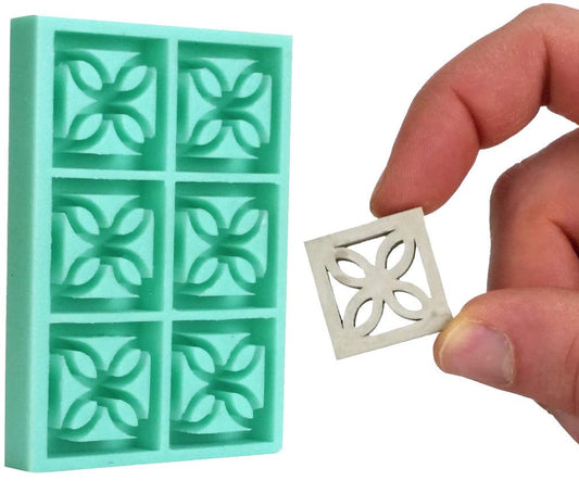 Acacia Grove Mini Breeze Block Mold, Clover Lily Screen Blocks, 1:12 Scale Mid Century Modern, Silicone